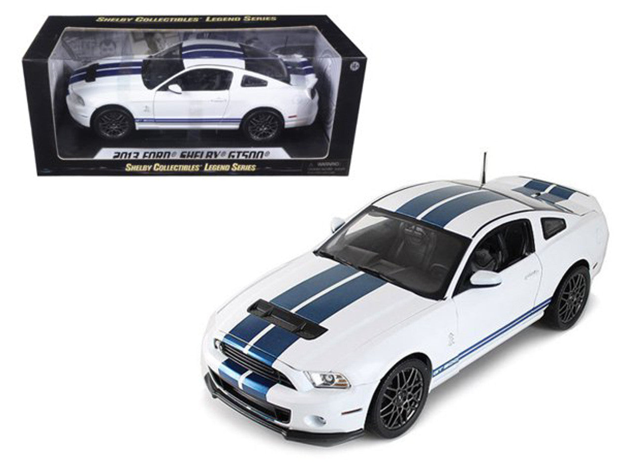 2013 Ford Shelby Cobra GT500 SVT White with Blue Stripes 1/18 Diecast Car Model by Shelby Collectibles