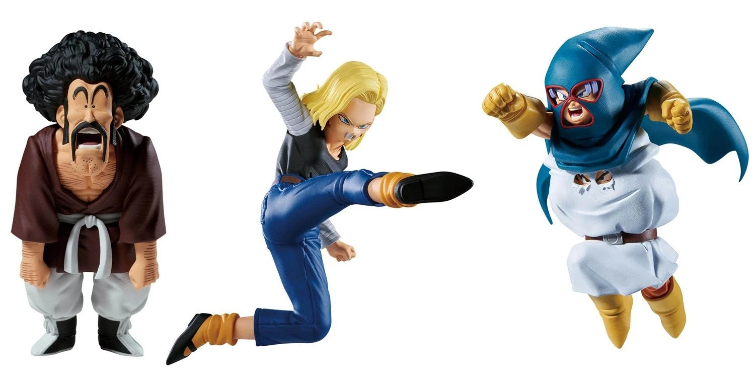 BANPRESTO Dragon Ball Z Match Makers Mighty Mask & Android 18 & Mr. Satan figure 13cm & 11-8cm Set of 2)