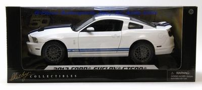 2013 Ford Shelby Cobra GT500 SVT White with Blue Stripes 1/18 Diecast Car Model by Shelby Collectibles